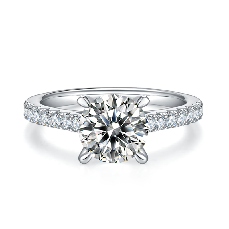 微镶圆形S925银镀白金MoissaniteWomen's Ring2.0ctD级